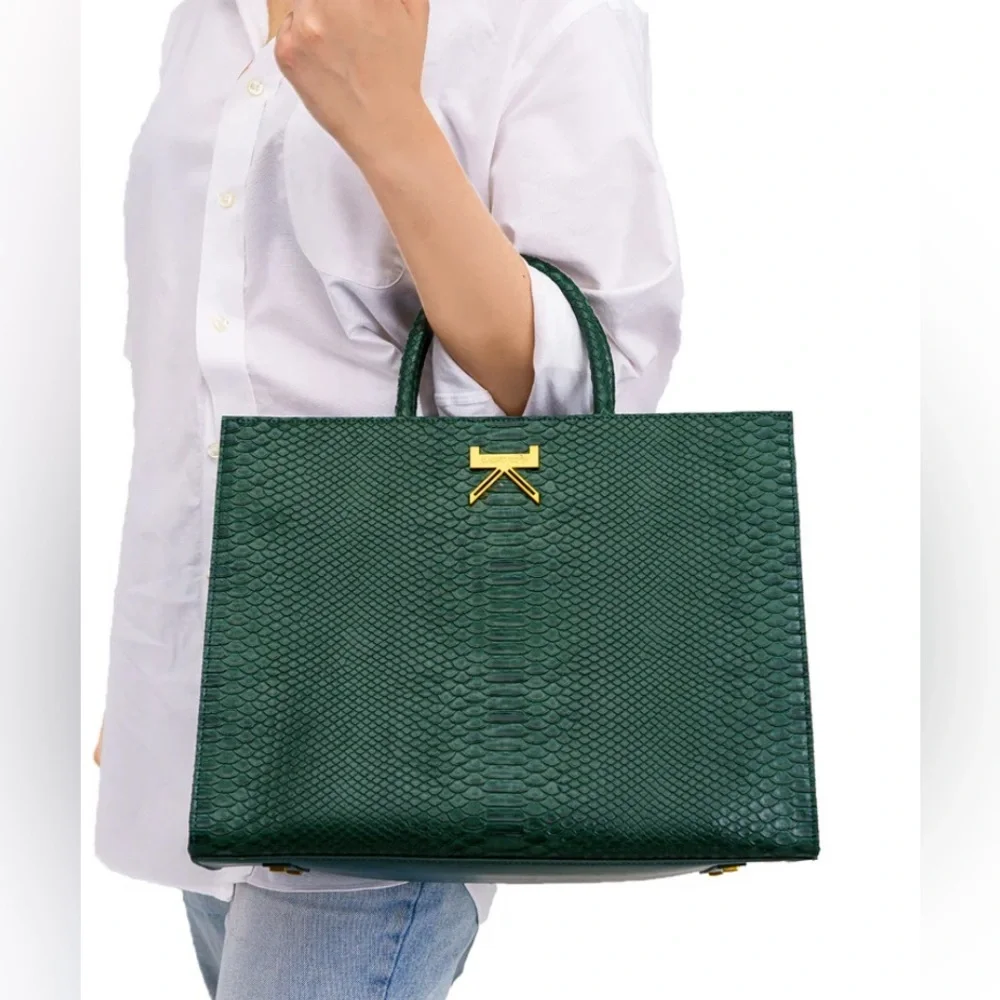 KLASSICKLOTH BOUID 34 Laptop Bag Dark Green Leather Removable Clutch AUTHENTIC - Picture 1 of 11